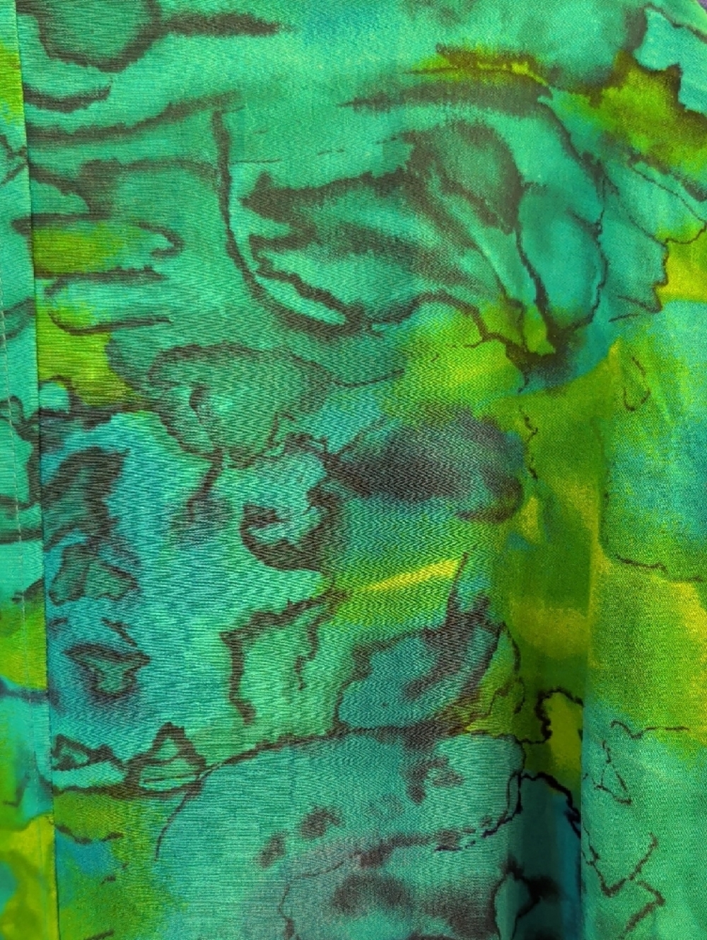 Diane Gilman 100% Silk Watercolor Cardigan Size M | Teal Open Front Duster Top - Picture 7 of 10